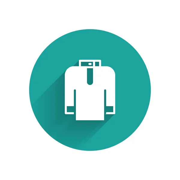 Witte Shirt kurta icoon geïsoleerd met lange schaduw achtergrond. Groene cirkel knop. Vector — Stockvector