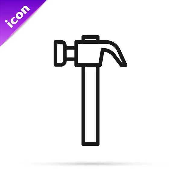 Black line Hammer icon isolated on white background. Tool for repair. Vector — Stock Vector