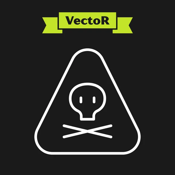 Weiße Linie Dreieck Warnung toxische Symbol isoliert auf schwarzem Hintergrund. Vektor — Stockvektor