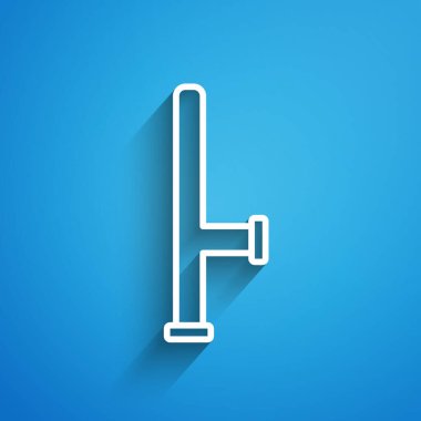 Beyaz çizgi polis kauçuk çubuk ikonu mavi arka planda izole edildi. Kauçuk copu. Polis yarasası. Polis ekipmanları. Uzun gölge. Vektör