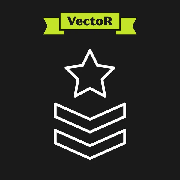 Weiße Linie Militärisches Dienstgrad-Symbol isoliert auf schwarzem Hintergrund. Militärabzeichen-Zeichen. Vektor — Stockvektor