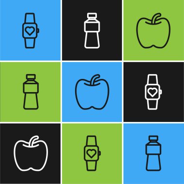 Akıllı saat, Apple ve bir şişe su ikonu ayarla. Vektör