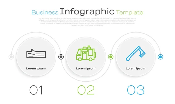 Set line Grumes en bois, caravane camping Rv et hache en bois. Modèle d'infographie d'entreprise. Vecteur — Image vectorielle