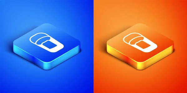 Isometric Bucket with rag icon isolated on blue and orange background. Cleaning service concept. Square button. Vector — Stock Photo, Image