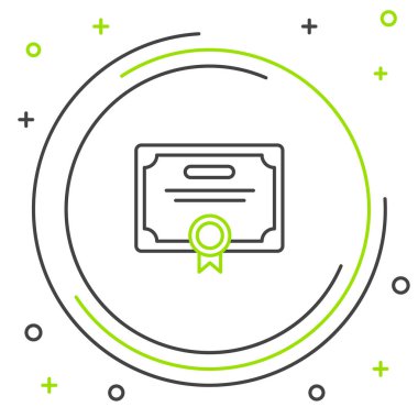 Satır Sertifikası şablon simgesi beyaz arkaplanda izole edildi. Başarı, ödül, diploma, burs, diploma. İş başarısı sertifikası Renkli taslak konsepti. Vektör