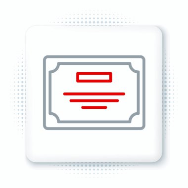 Satır Sertifikası şablon simgesi beyaz arkaplanda izole edildi. Başarı, ödül, diploma, burs, diploma. İş başarısı sertifikası Renkli taslak konsepti. Vektör