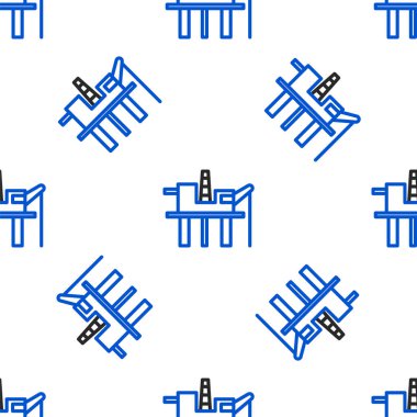 Deniz ikonundaki hat yağı platformu beyaz arkaplandaki pürüzsüz deseni izole etti. Denizde sondaj kulesi. Petrol platformu, doğalgaz, deniz aşırı sanayi. Renkli taslak konsepti. Vektör