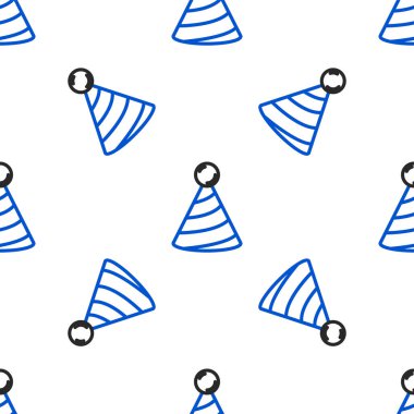 Çizgi Partisi şapka simgesi beyaz arka planda kusursuz desen izole etti. Doğum günü şapkası. Renkli taslak konsepti. Vektör