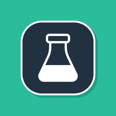 Mavi test tüpü ve kimyasal test ikonu yeşil arka planda izole edildi. Laboratuvar cam levhası. Vektör