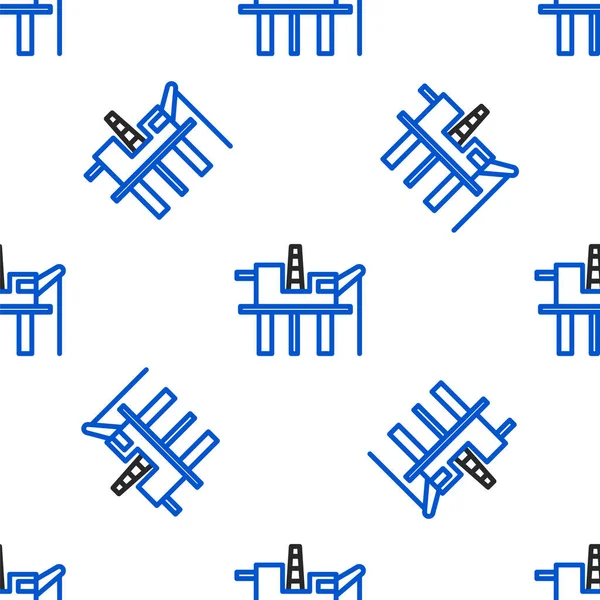 Deniz ikonundaki hat yağı platformu beyaz arkaplandaki pürüzsüz deseni izole etti. Denizde sondaj kulesi. Petrol platformu, doğalgaz, deniz aşırı sanayi. Renkli taslak konsepti. Vektör