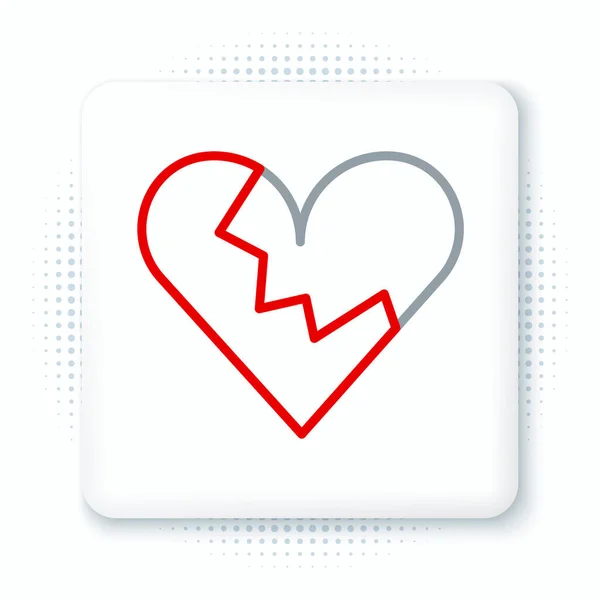 Line Gebroken hart of scheiding pictogram geïsoleerd op witte achtergrond. Liefdessymbool. Valentijnsdag. Kleurrijk concept. Vector — Stockvector