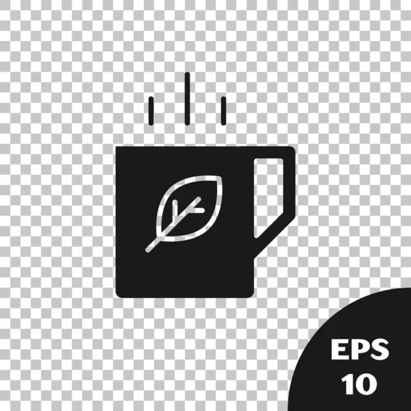 Black Cup of tea and leaf icon isolated on transparan background. Vektor - Stok Vektor
