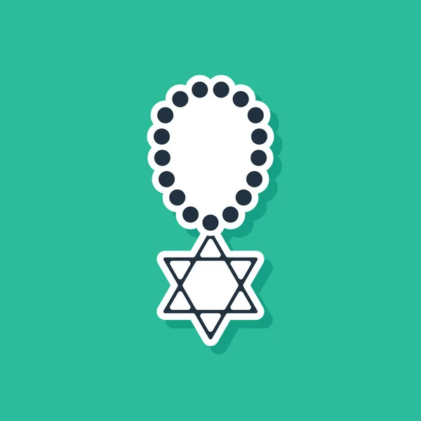 Blue Star of David collana sull'icona della catena isolato su sfondo verde. Simbolo della religione ebraica. Simbolo di Israele. Gioielli e accessori. Vettore — Vettoriale Stock