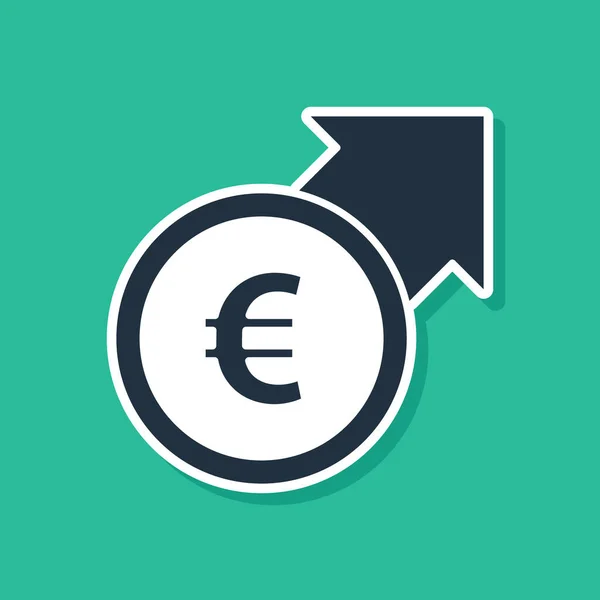 Blue Financial growth and euro coin icon isolated on green background. Increasing revenue. Vector — Stock Vector