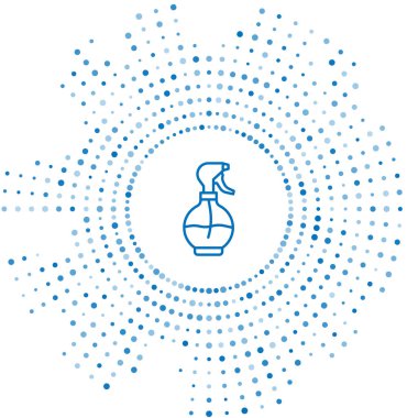 Mavi çizgi su püskürtme ikonu beyaz arkaplanda izole edilmiş. Ütü fıskiyesi. Soyut çember rastgele noktalar. Vektör