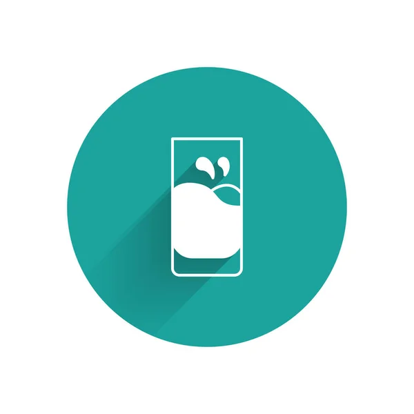 White Glass with milk icon isolated with long shadow. Green circle button. Vector — 图库矢量图片