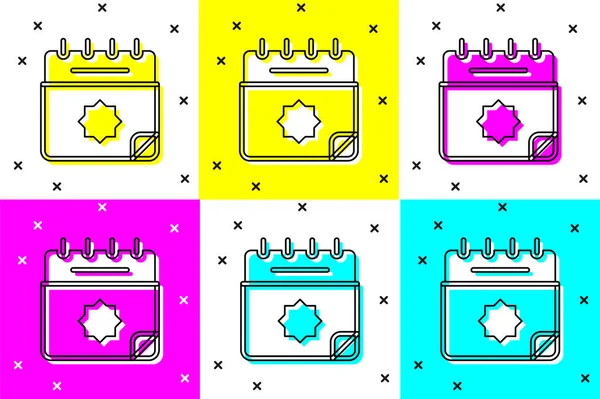 Définissez l'icône du calendrier Ramadan isolée sur fond couleur. Karéem du Ramadan et symboles islamiques. Vecteur — Image vectorielle