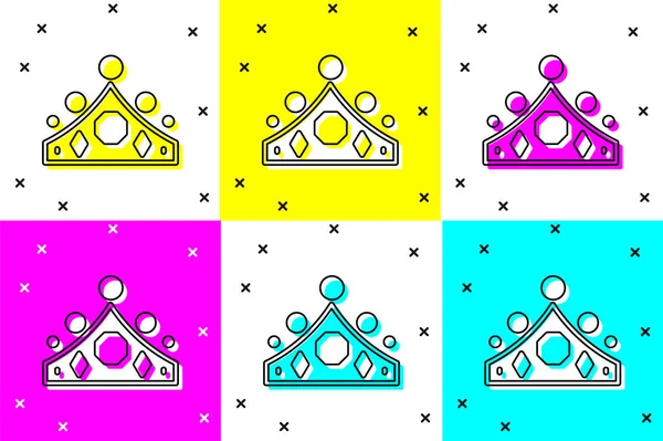 Set King crown icon isolated on color background. Vector — 图库矢量图片