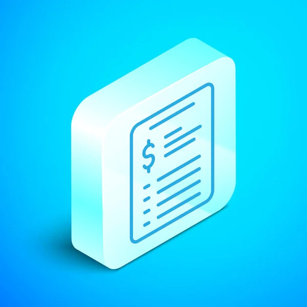 Icono de la lista de precios del salón de aseo de línea isométrica aislado sobre fondo azul. Botón cuadrado plateado. Vector — Vector de stock