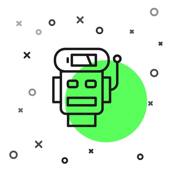 Black line Roboter niedrige Batterieladung Symbol isoliert auf weißem Hintergrund. Künstliche Intelligenz, maschinelles Lernen, Cloud Computing. Vektor — Stockvektor