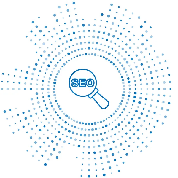 Blå linje SEO optimering ikon isolerad på vit bakgrund. Abstrakt cirkel slumpmässiga prickar. Vektor — Stock vektor