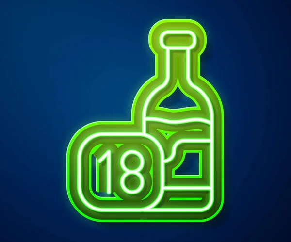 明亮的霓虹灯线条酒瓶图标隔离在蓝色的背景.酒精的年龄限制。B.病媒 — 图库矢量图片