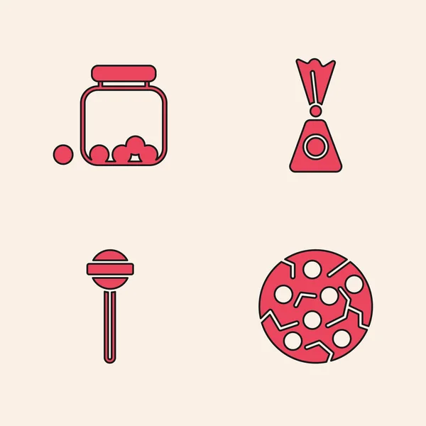 Set Cookie of biscuit, Glazen pot met snoepjes erin, Candy en Lollipop icoon. Vector — Stockvector