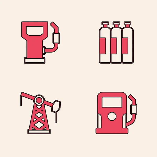 Set čerpací nebo čerpací stanice,, Industrial cylinder tank and Oil pump jack icon. Vektor — Stockový vektor