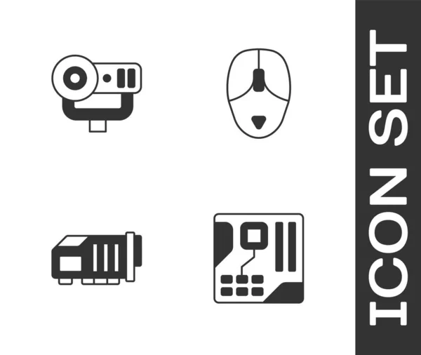 Stel Moederbord digitale chip, Web camera, Videokaart en Computer muis pictogram. Vector — Stockvector