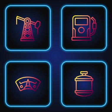 Propan benzin deposu, motor göstergesi, yağ pompası kriko ve benzin istasyonu ayarlayın. Renk simgeleri. Vektör