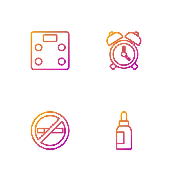 Set line Esenciální olej láhev, Zákaz kouření, Koupelna váhy a budík. Barevné ikony přechodu. Vektor — Stockový vektor