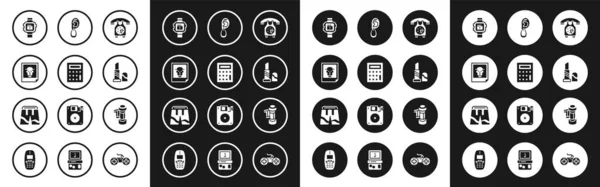 Set Τηλέφωνο ακουστικό, Υπολογιστής, Φωτογραφία, Ρολόι καρπού, Κραγιόν, Αυτί με σκουλαρίκι, Κάμερα ρολό φυσίγγιο και Short παντελόνι εικονίδιο. Διάνυσμα — Διανυσματικό Αρχείο