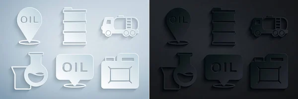 Set Word oil, Tankwagen, Öl-Benzin-Reagenzglas, Kanister für Motor, Barrel und Refill Kraftstoffstandort-Symbol. Vektor — Stockvektor