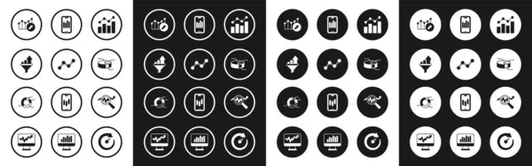 Set Finanzwachstum, Diagrammdiagramm-Infografik, Vertriebstrichter mit, Kuchen, Mobile, Suchdatenanalyse und Symbol. Vektor — Stockvektor