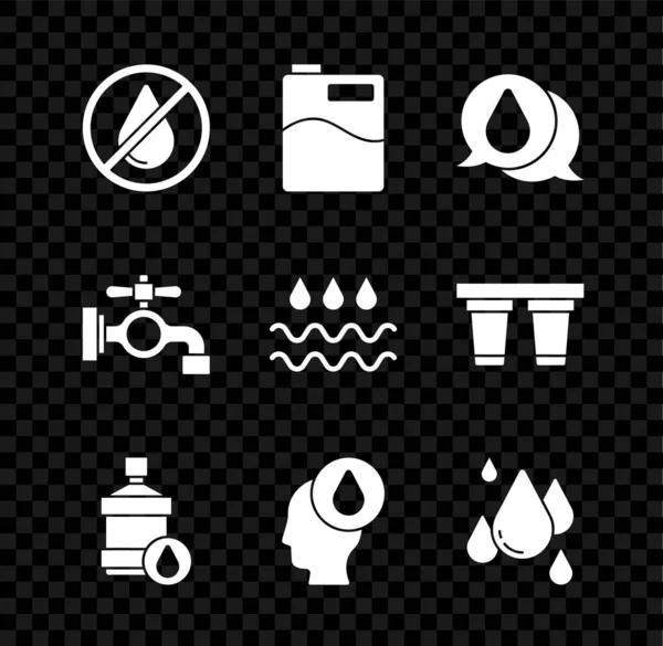 设置水滴禁止,大瓶子与清洁水,水龙头和波浪图标.B.病媒 — 图库矢量图片