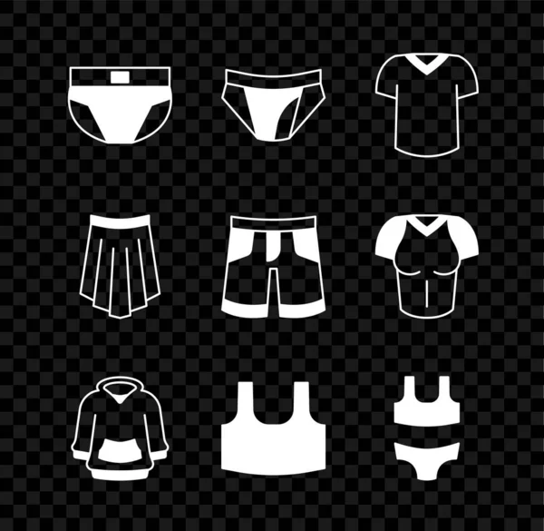 Set Heren onderbroek, T-shirt, Hoodie, Ondershirt, Badpak, Rok en Short of icon. Vector — Stockvector