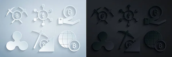 Kripto Para Birimi Bulut Madenciliğini Bitcoin Ripple Xrp Globe Kripto — Stok Vektör