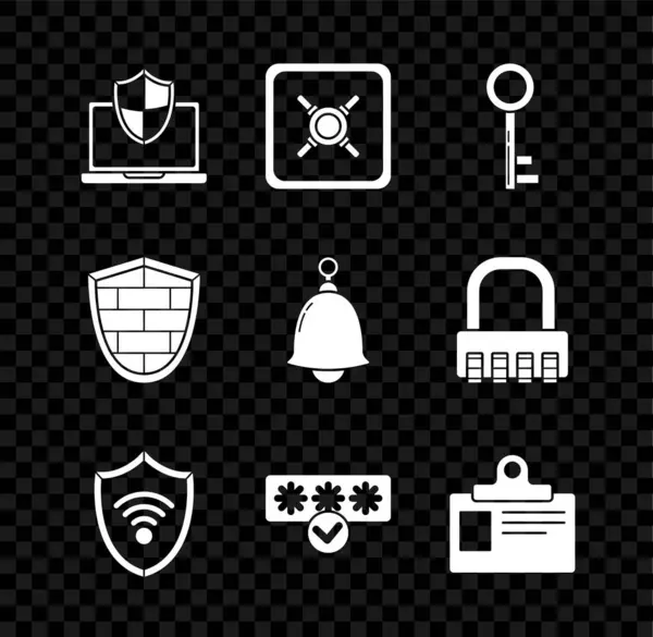 Set Laptop Protected Shield Safe Key Shield Wifi Wireless Internet — Vetor de Stock