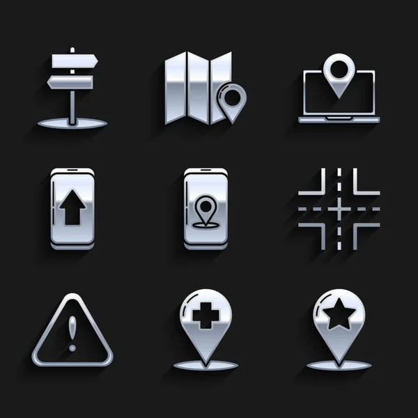 Set Infographic City Map Navigation Medical Pointer Cross Hospital Map — Διανυσματικό Αρχείο