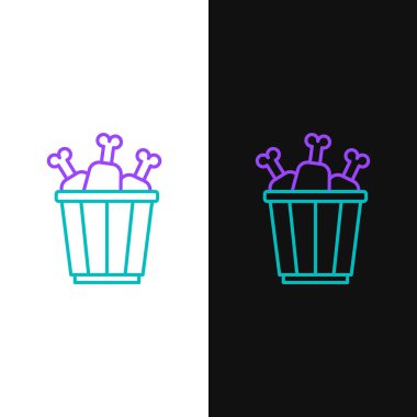 Çizgi Tavuk budu paket kutusu simgesinde beyaz ve siyah arkaplanda izole edilmiş. Tavuk budu. Renkli taslak konsepti. Vektör