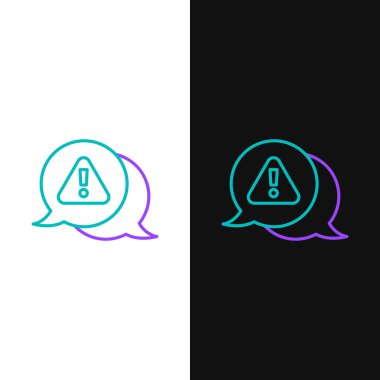 Beyaz ve siyah arkaplanda izole edilmiş üçgen simgesindeki çizgi ünlem işareti. Tehlike uyarısı, dikkat, dikkat, tehlike uyarısı. Renkli taslak konsepti. Vektör