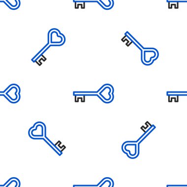Kalp şekli simgesindeki Satır Anahtarı beyaz arkaplandaki kusursuz deseni izole etti. Sevgililer Günü. Renkli taslak konsepti. Vektör