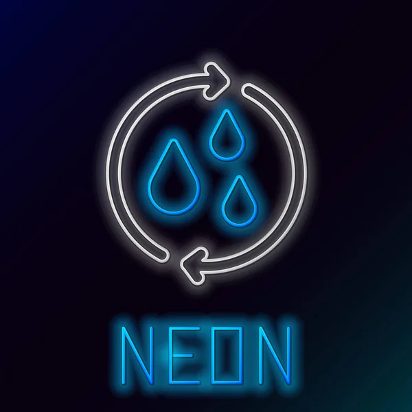 Gloeiende neon lijn Recycle schoon aqua pictogram geïsoleerd op zwarte achtergrond. Druppel water met teken recycling. Kleurrijk concept. Vector — Stockvector