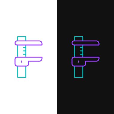 Çizgi Calliper veya kalibre ve ölçek simgesi beyaz ve siyah arkaplanda izole edildi. Hassas ölçüm aletleri. Renkli taslak konsepti. Vektör