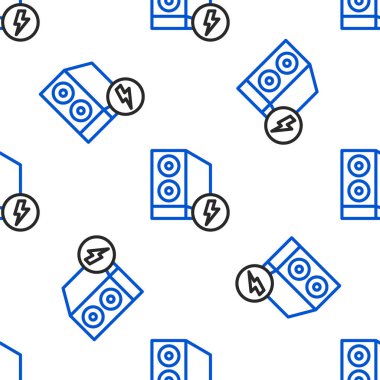 Bilgisayar simgesinin çizgi davası beyaz arkaplandaki kusursuz deseni izole etti. Bilgisayar sunucusu. İş istasyonu. Renkli taslak konsepti. Vektör