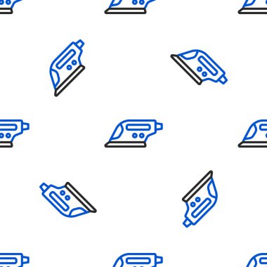 Elektrik hattı simgesi beyaz zemin üzerinde izole edilmiş kusursuz desen. Buhar ütüsü. Renkli taslak konsepti. Vektör