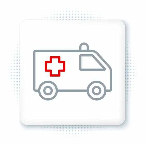 Line Ambulance and emergency car icon isolated on white background. Ambulance vehicle medical evacuation. Colorful outline concept. Vector — Stock Vector