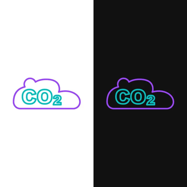 Ligne émissions de CO2 dans l'icône du nuage isolé sur fond blanc et noir. Formule dioxyde de carbone, concept de pollution par le smog, concept d'environnement. Concept de contour coloré. Vecteur — Image vectorielle