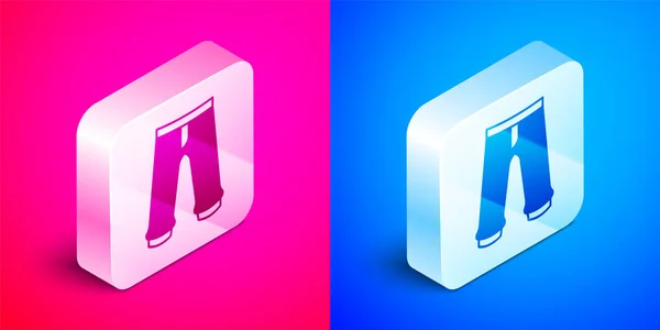 Isometric Pants icon isolated on pink and blue background. Trousers sign. Silver square button. Vector — Stock Vector