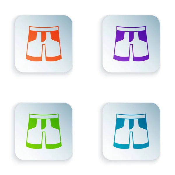 Barva Krátké nebo kalhoty ikona izolované na bílém pozadí. Nastavit barevné ikony do čtvercových tlačítek. Vektor — Stockový vektor